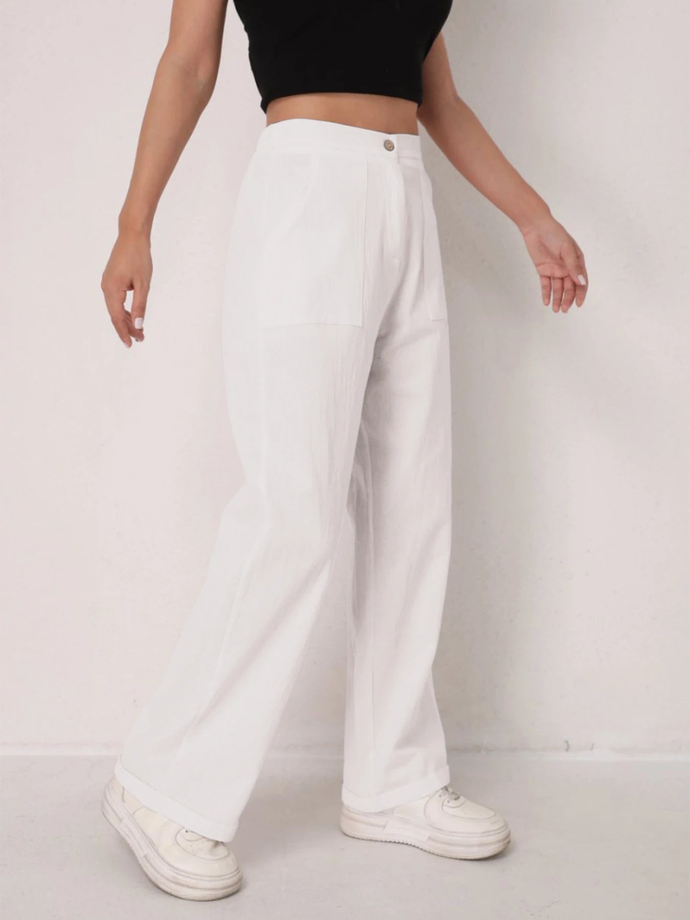 Pantalon Lin Taille Haute Décontracté Femme | MDN Store