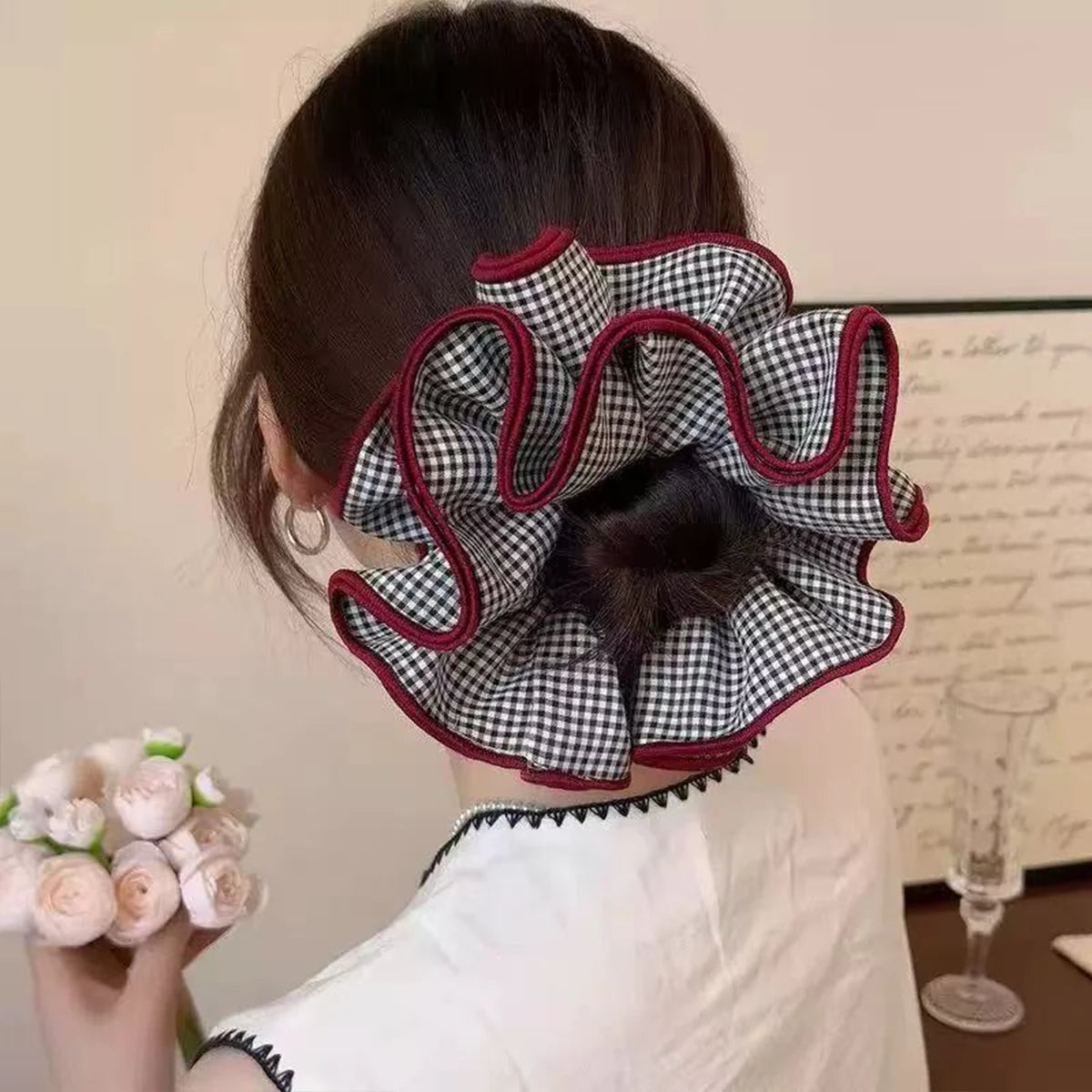 Chouchou Vichy Rouge 4 Couches Couture Délicate - Élastique Cheveux | MDN