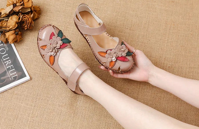 Sandales Cuir Plates Florales Lorilury | MDN Store