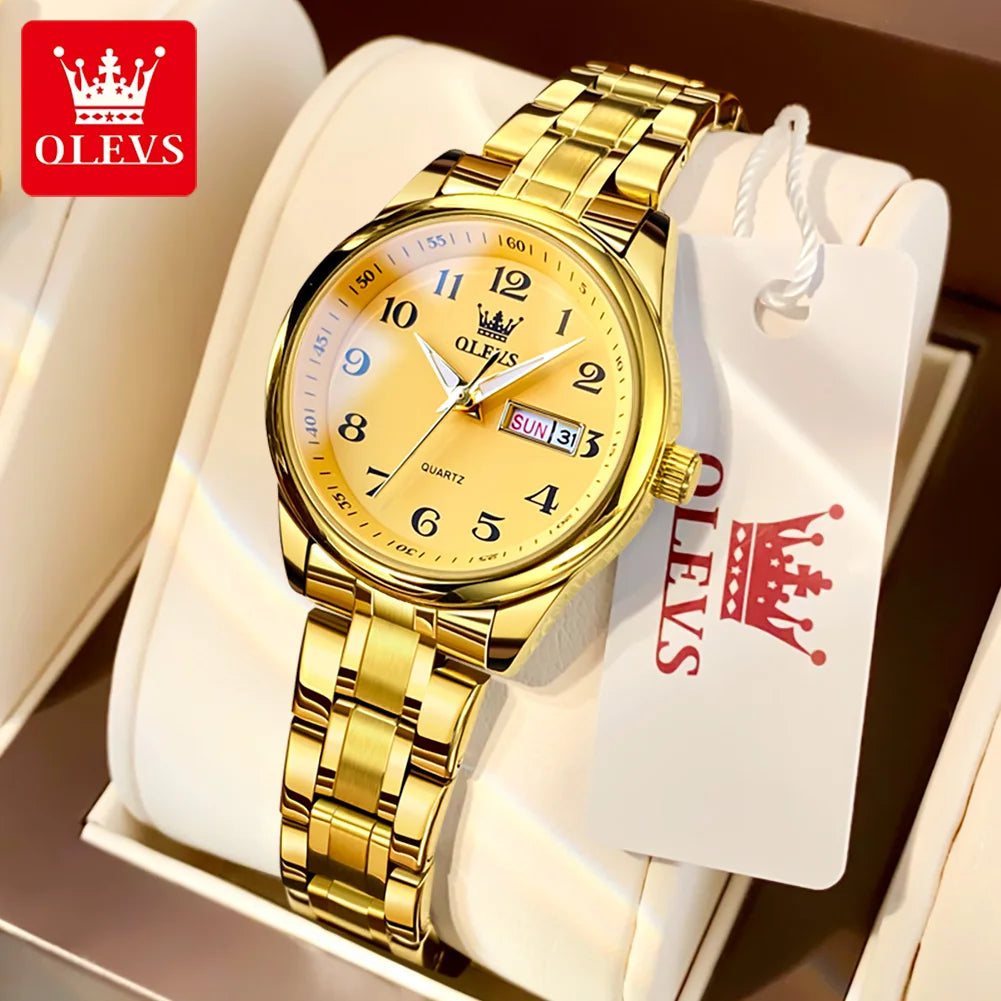 Montre Quartz Femme Elegante Acier Inoxydable Lumineuse Date Semaine | MDN Store 25