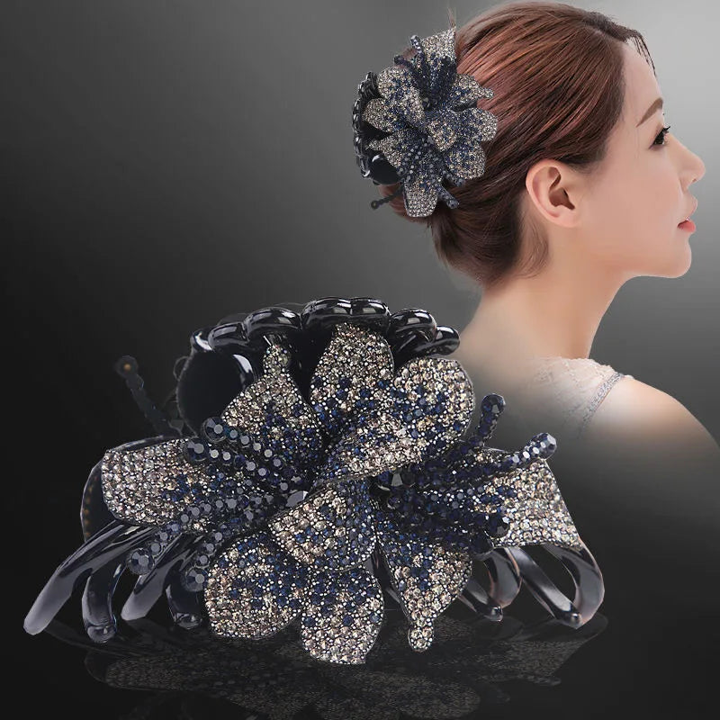 Pince Cheveux Double Fleur Strass Luxe - Barrette Crabe Élégante | MDN Store
