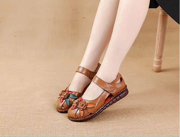 Sandales Cuir Plates Florales Lorilury | MDN Store