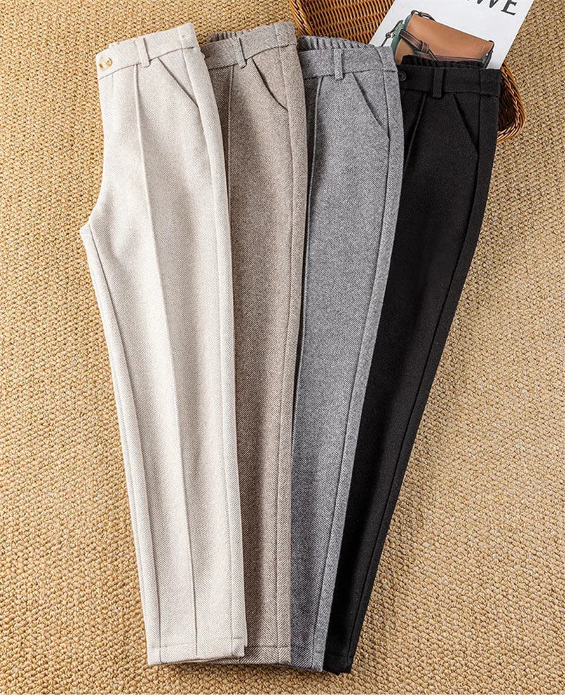 Pantalon Femme Laine Taille Haute - Velours Épais Chaud Automne Hiver | MDN