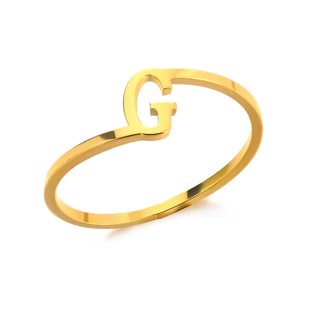 Bague Initiale Lettre A-Z Acier Doré | MDN Store