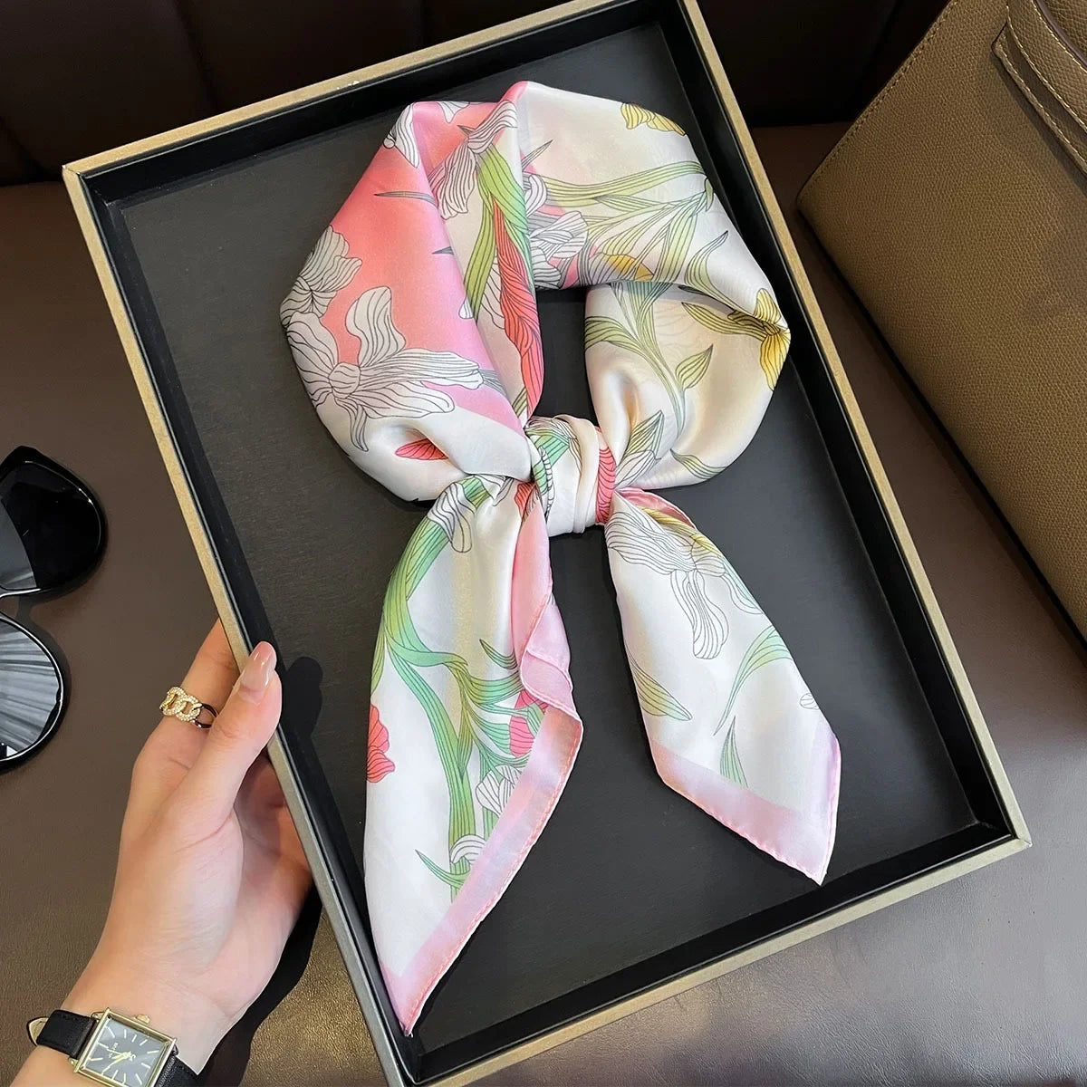 Foulard Carré Soie Orange 70x70cm Femme | MDN Store
