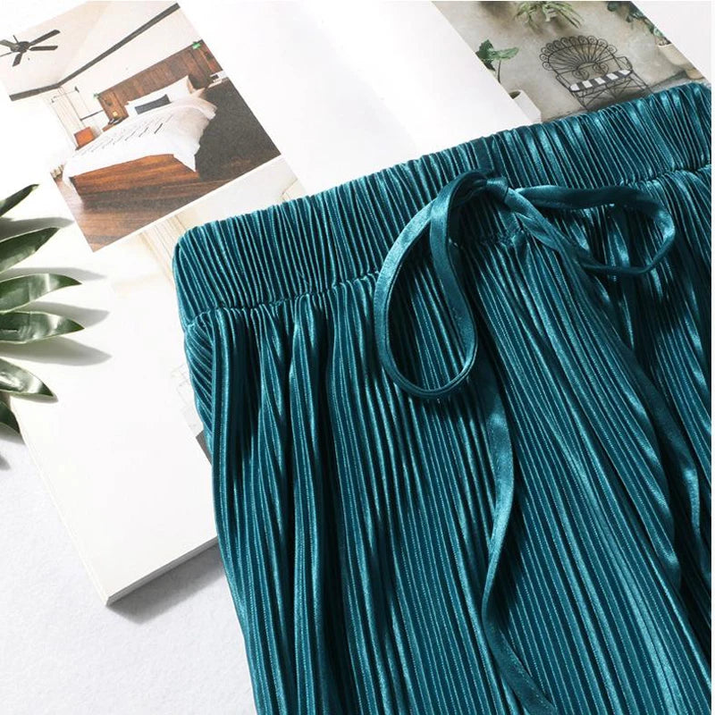 Pantalon Large Femme Ete Soie Glacee Taille Elastique Plisse | MDN Store