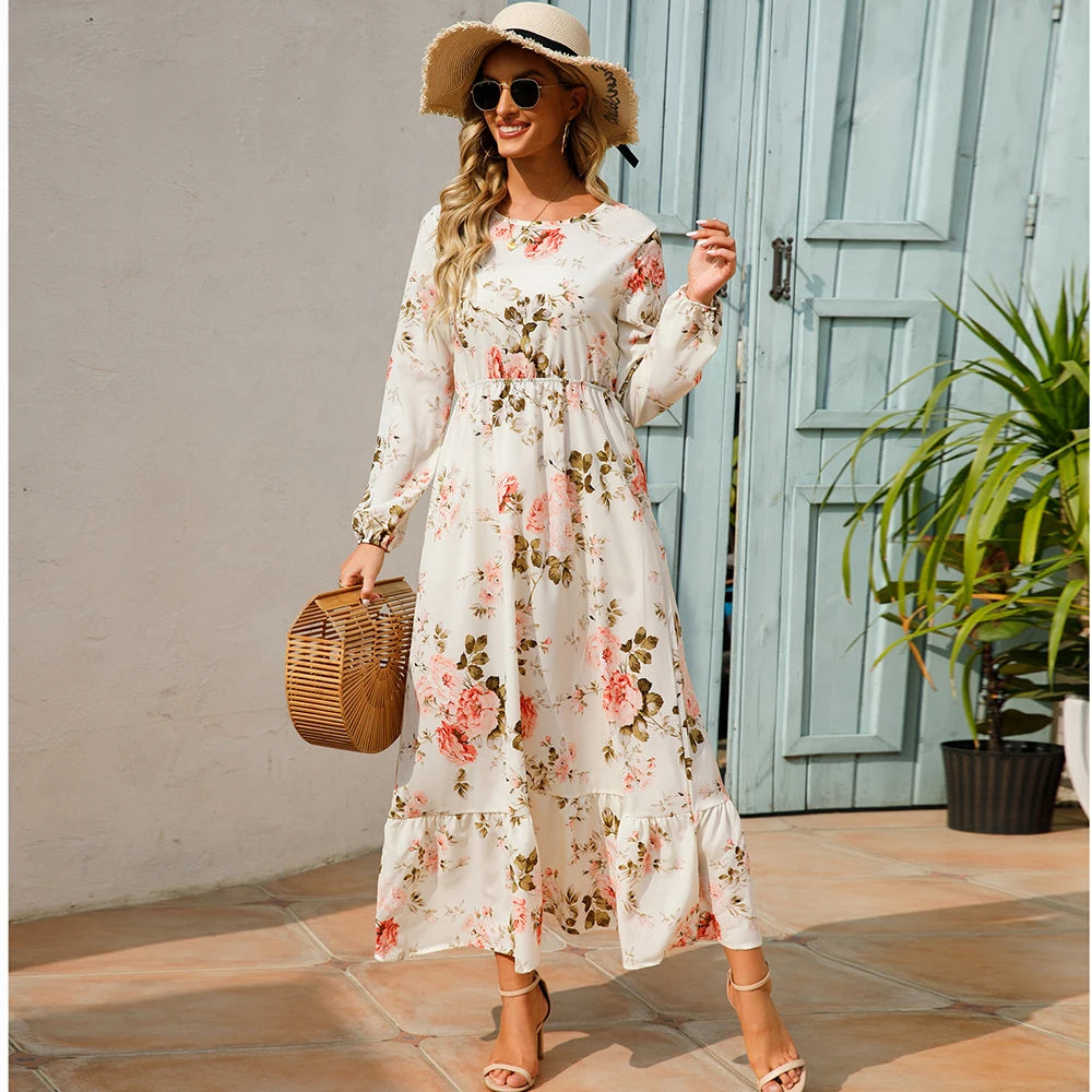 Robe Longue Femme Bohème Fleurie Taille Haute Été | MDN Store