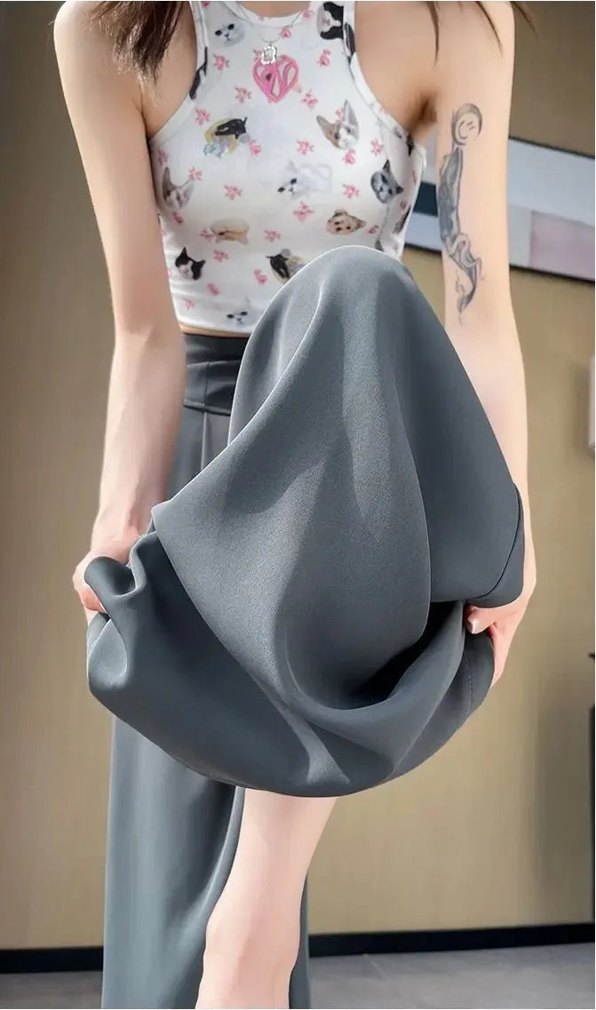Pantalon Femme Taille Haute Large Gris | MDN Store