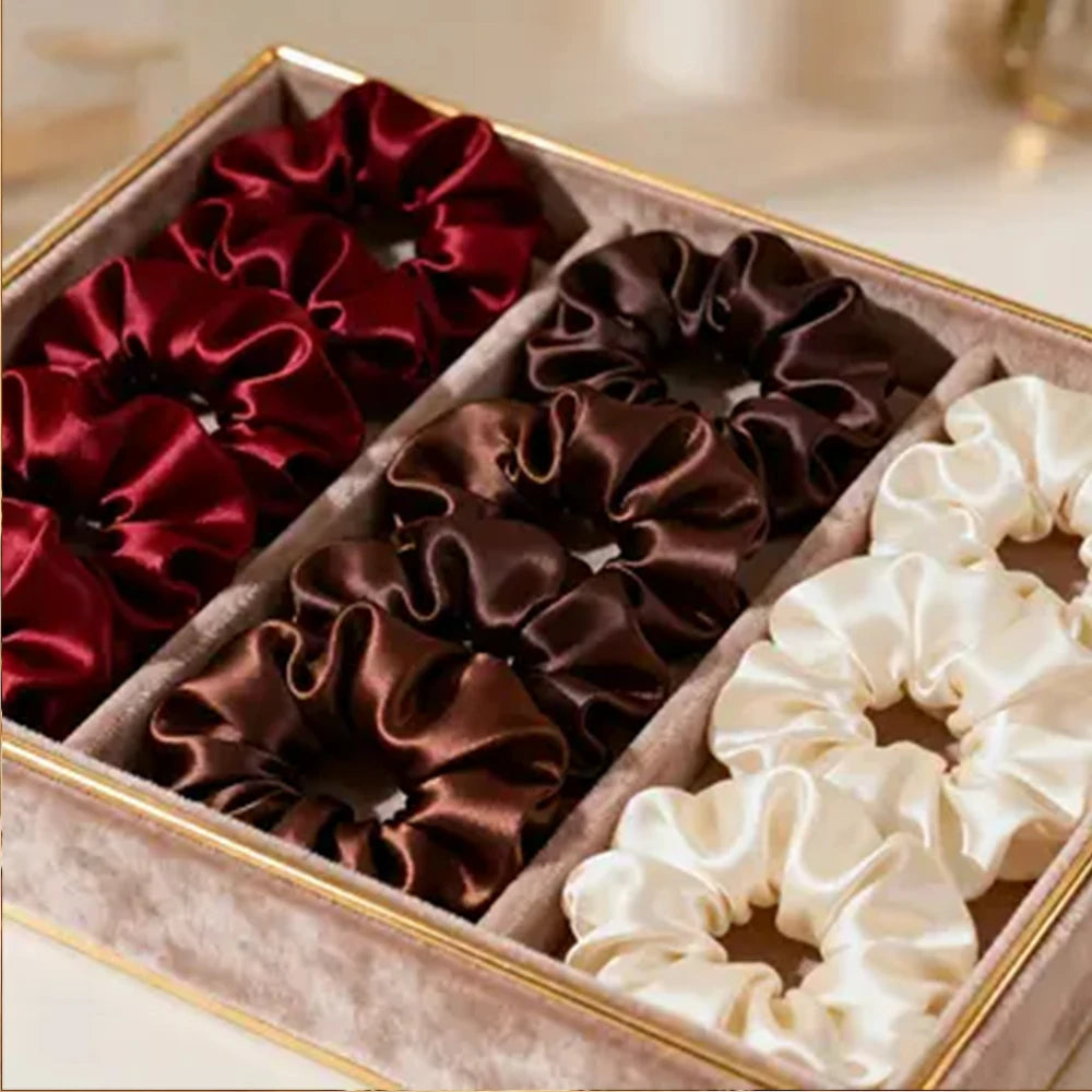 Lot de 10 Chouchous Satin Bordeaux Marron Crème Élégants pour Femme Fille | MDN Store