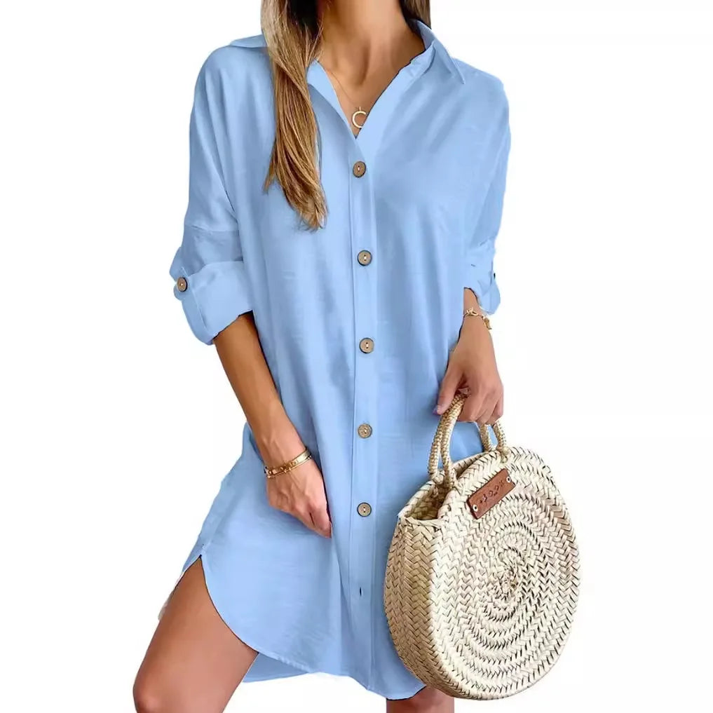 Robe Chemise Boutonnée Manches Longues Casual | MDN