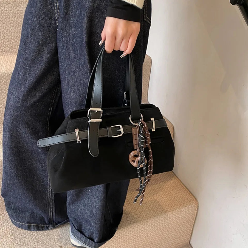 Sac à Main Femme Cuir Daim Boucle Ceinture Grande Capacité Hiver - MDN