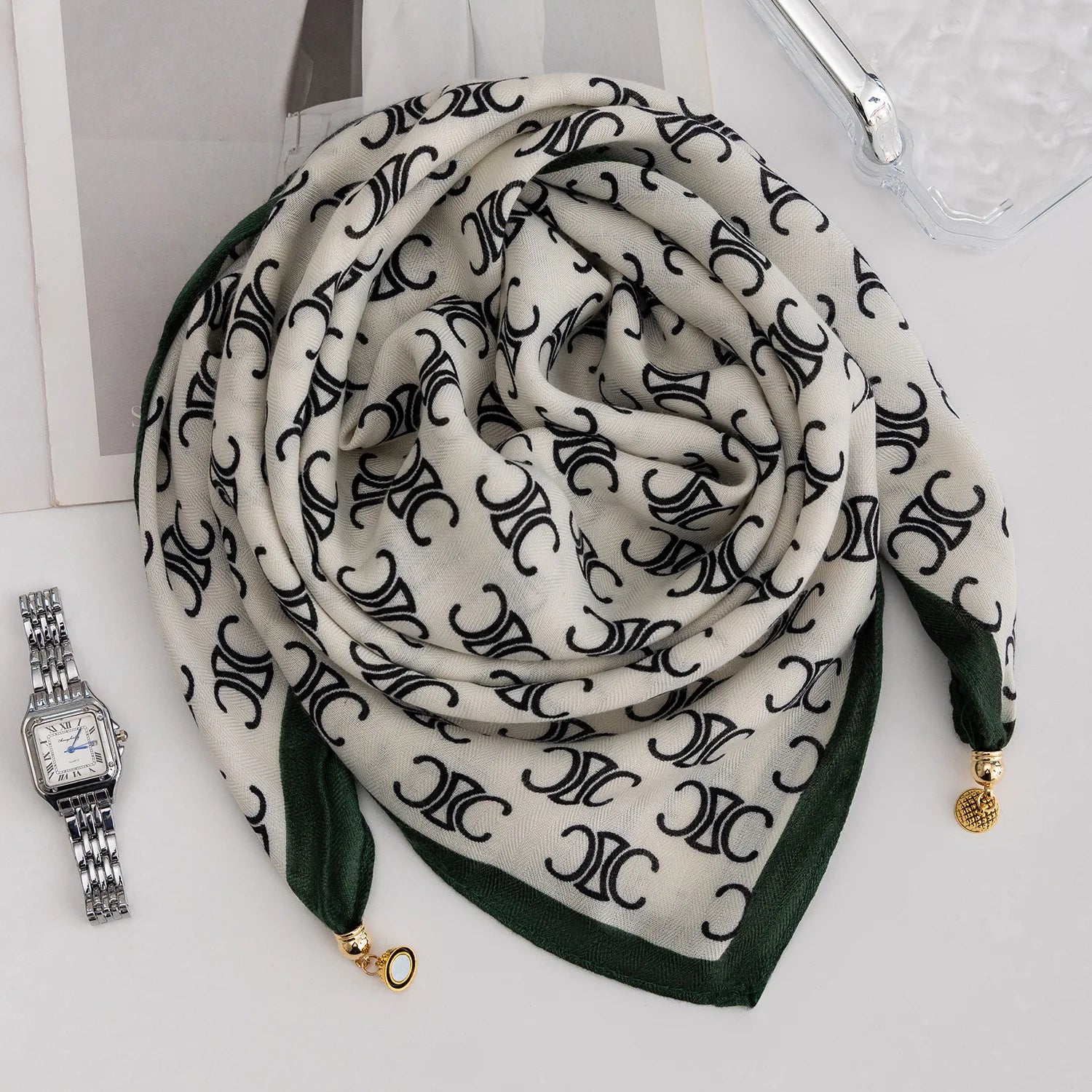Foulard Soie Boucle Magnétique Rayé Femme | MDN Store