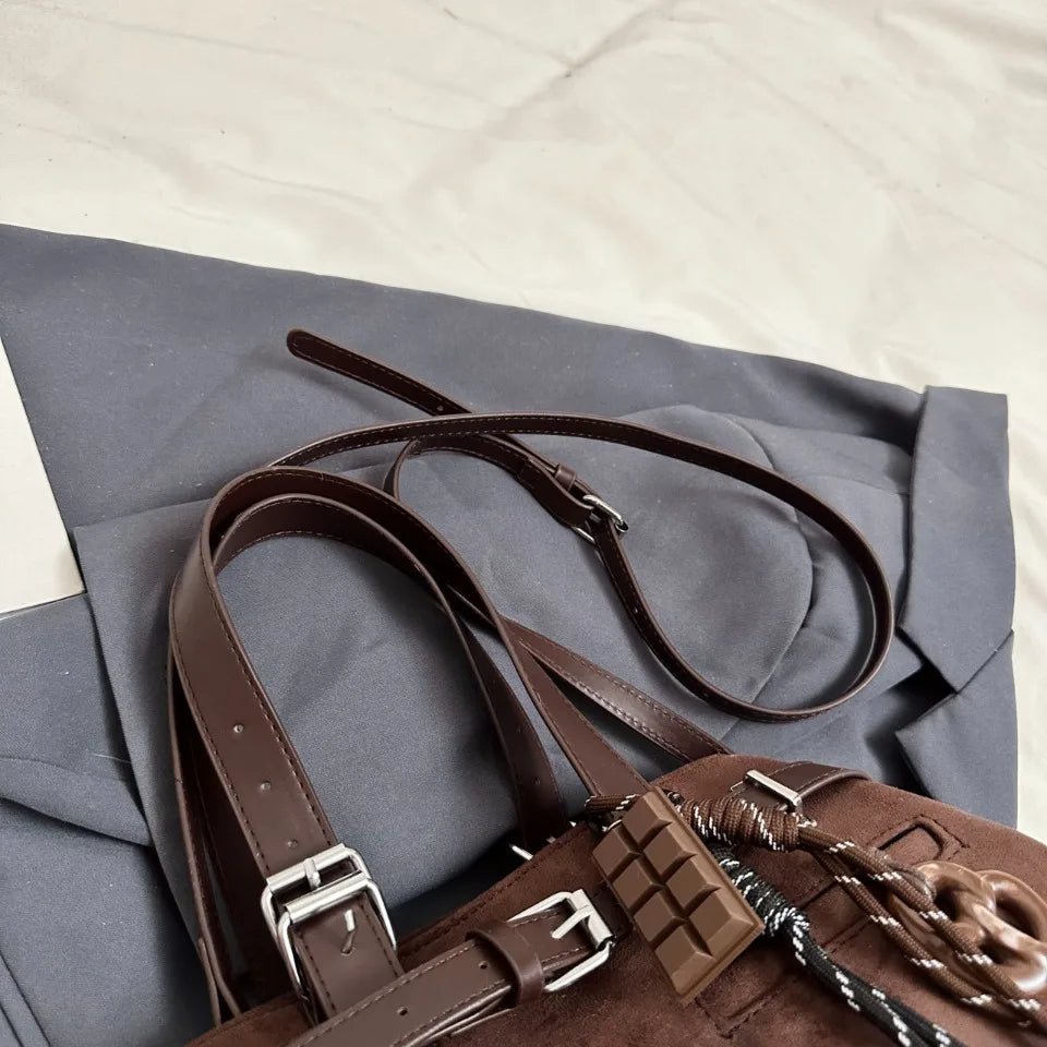 Sac à Main Femme Cuir Daim Boucle Ceinture Grande Capacité Hiver - MDN