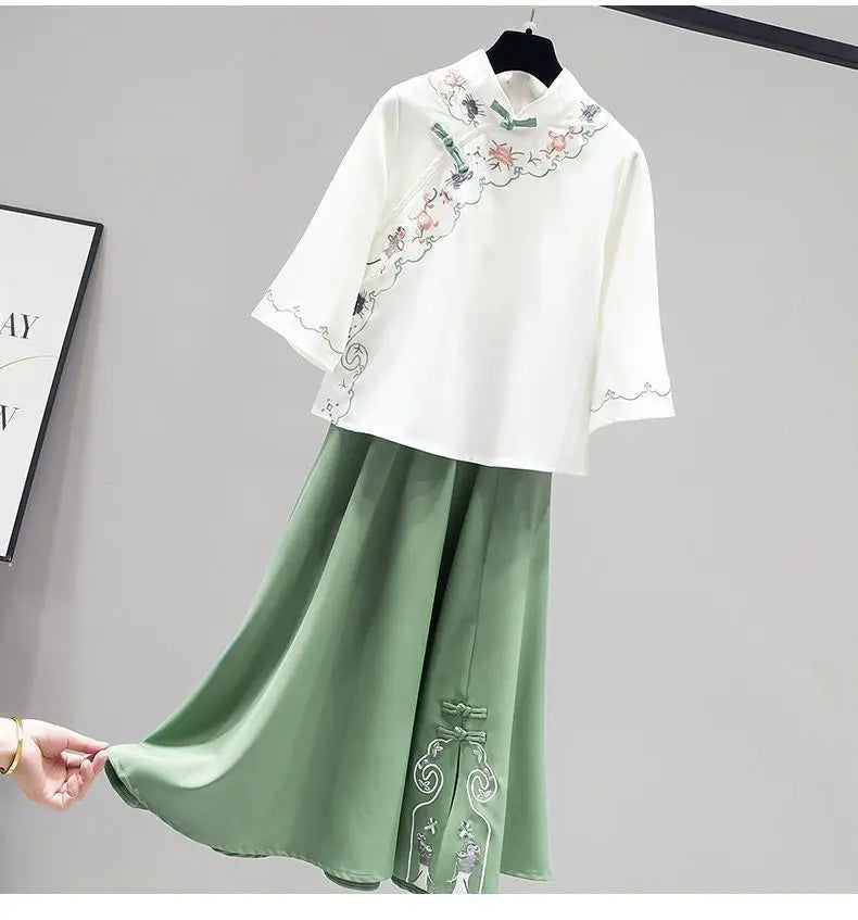 Ensemble Hanfu Chinois Brodé Papillon 2 Pièces | MDN Store