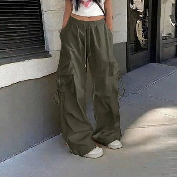 Oversized Pocket High Street Pant Black Vintage High Waist Femme's Pants... | MDN Store