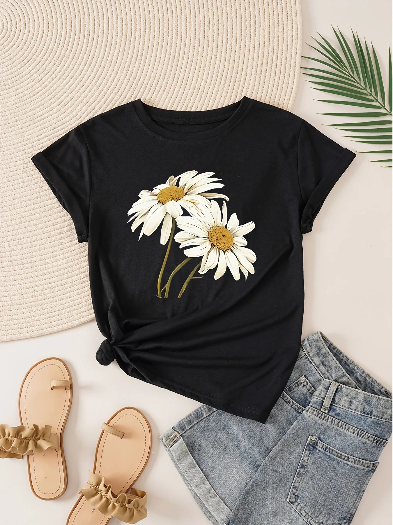 T-Shirt Floral Daisy Femme Style Bohème Décontracté | MDN Store 25