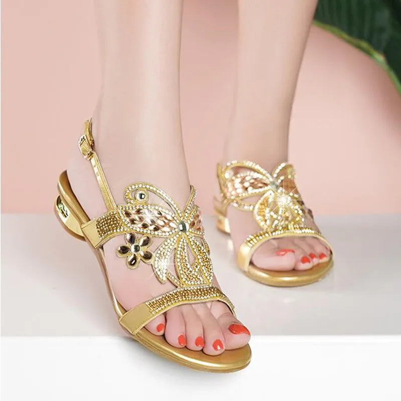 Sandales Compensées Cuir Strass Femme YAERNI | MDN Store