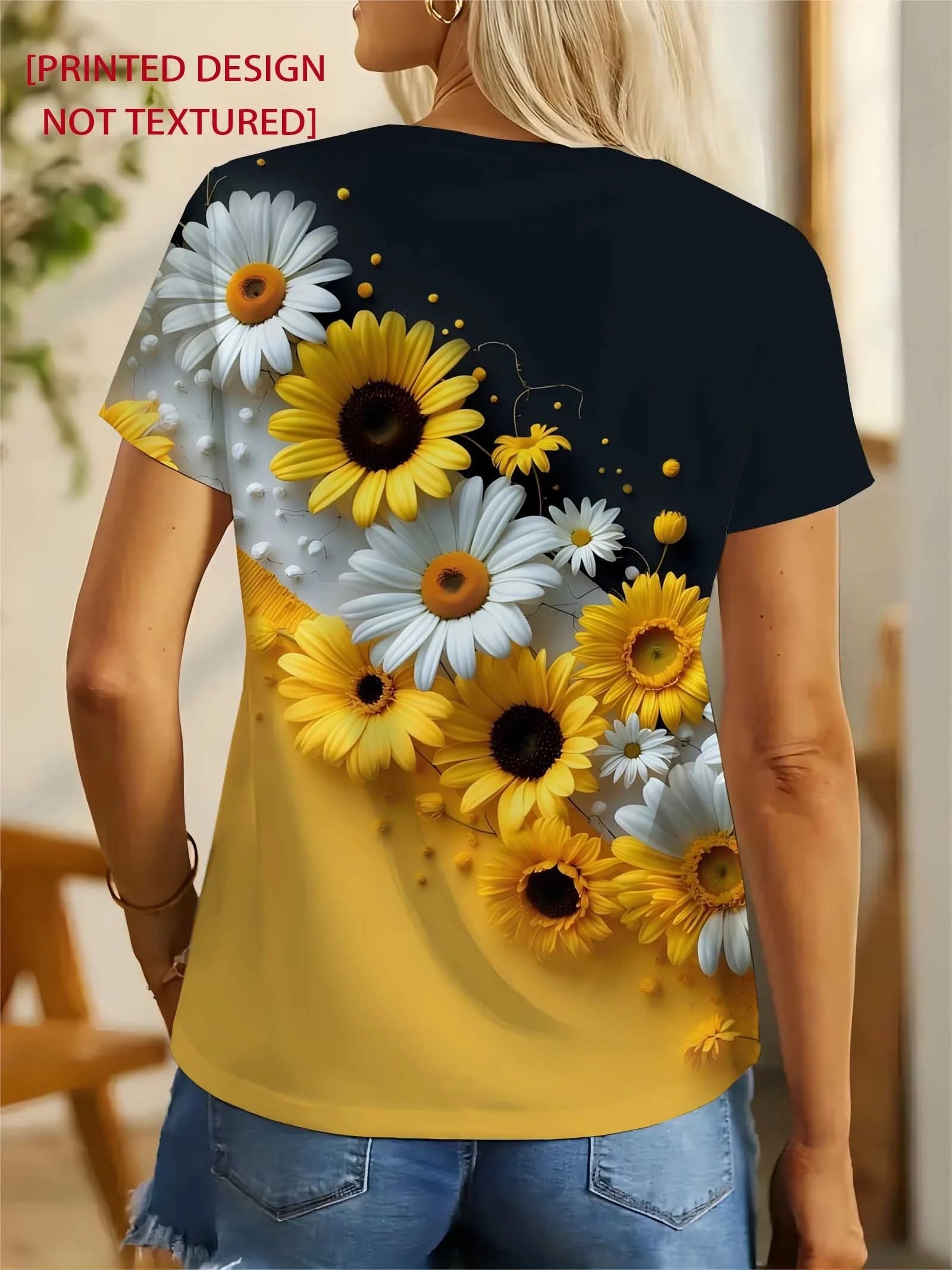 T-Shirt Floral Tournesol Marguerite Femme Manches Courtes | MDN Store 25