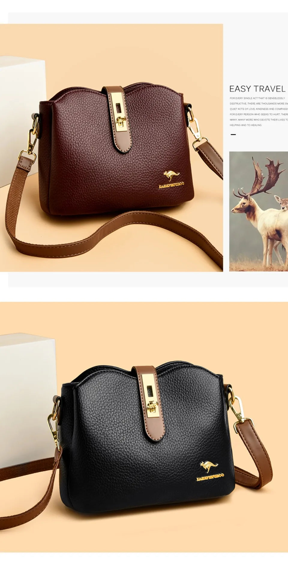 Sac à Main Femme Cuir Véritable Seau Bandoulière Trois Compartiments - MDN