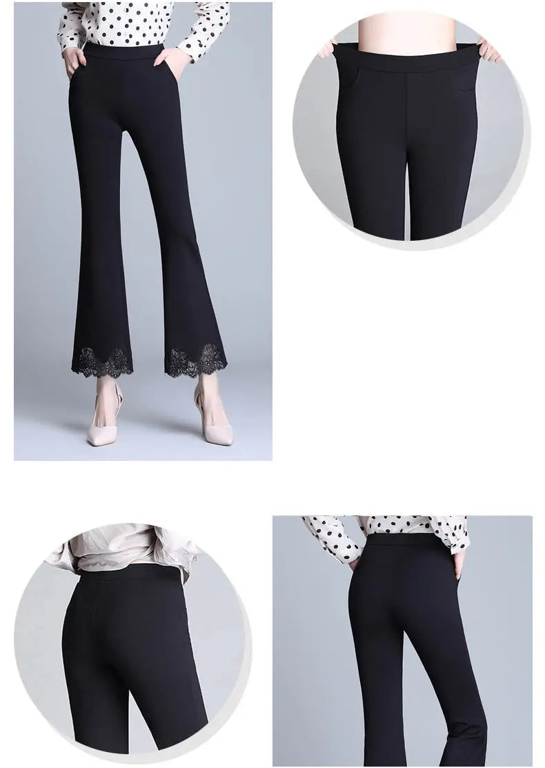 Pantalon Évasé Taille Haute Noir Dentelle Femme Élégant | MDN Store