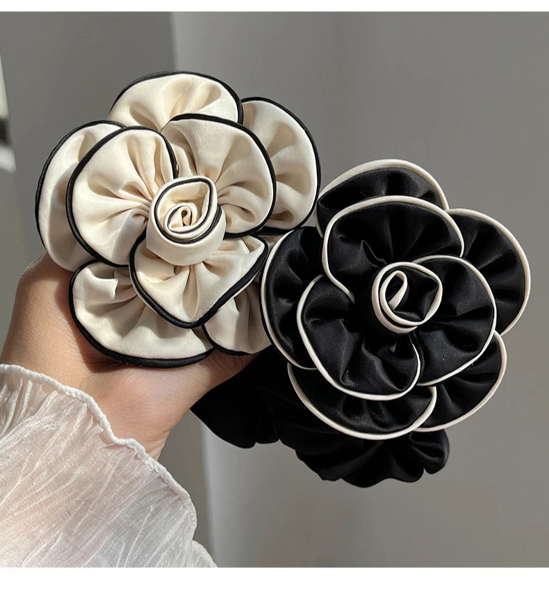 Chouchou Camélia Fleur Tissu Rétro - Élastique Cheveux Femme Élégant Haute... | MDN Store