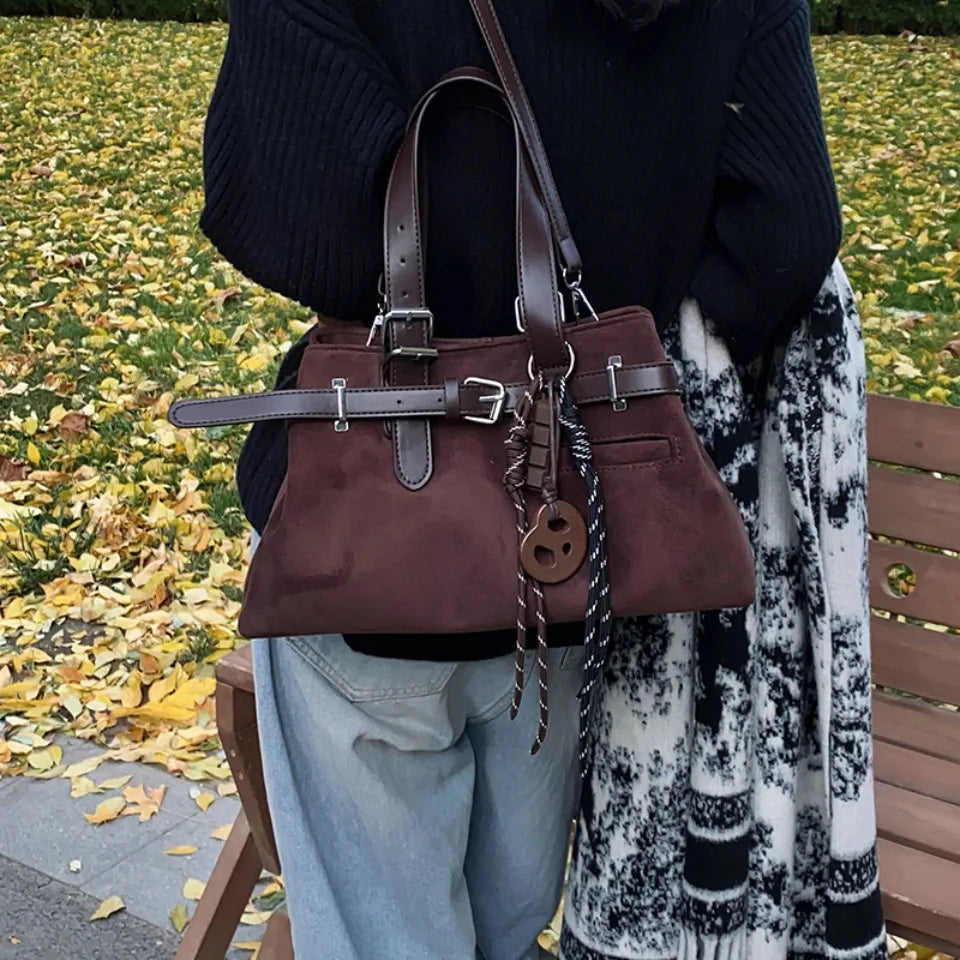 Sac à Main Femme Cuir Daim Boucle Ceinture Grande Capacité Hiver - MDN