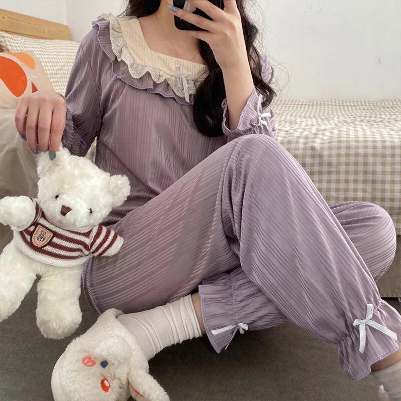 Pyjama Femme Nœud Princesse 2 Pièces Printemps Automne | MDN