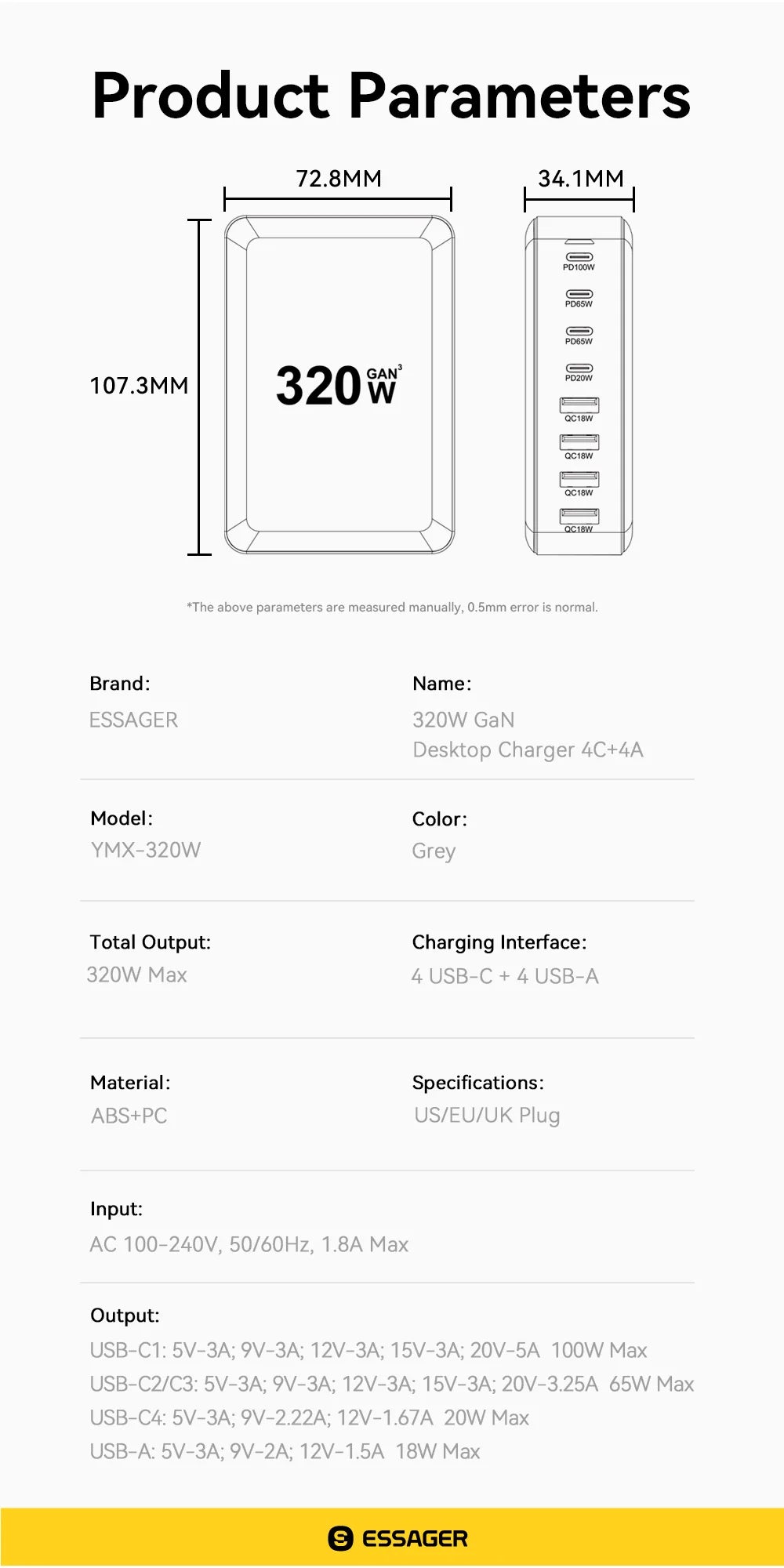 Chargeur GaN 320W 8 Ports USB-C PD 100W | MDN Store
