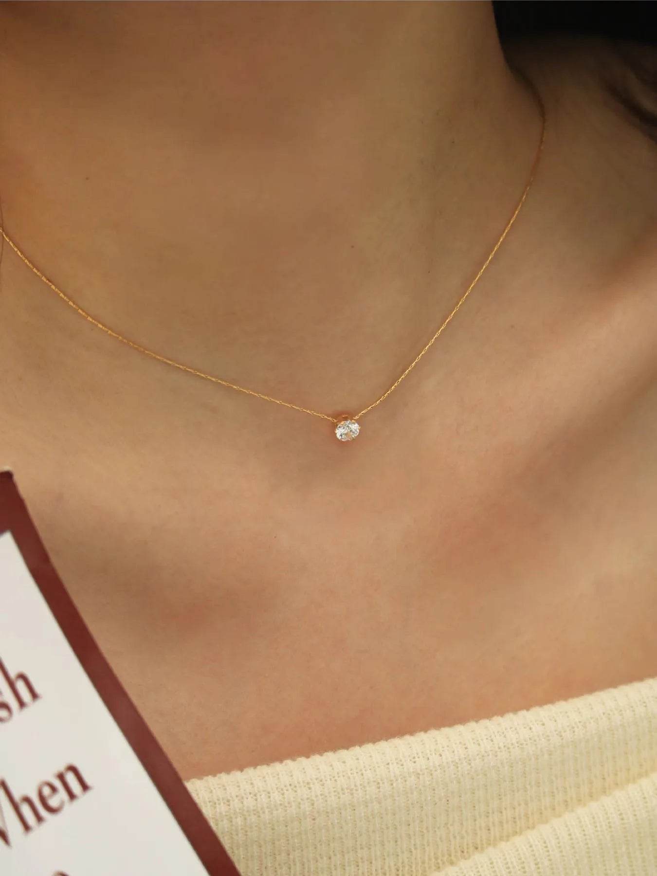 Collier Minimaliste Solitaire Zircon Acier Inoxydable | MDN