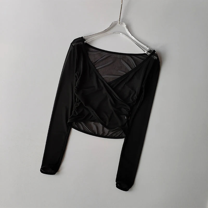 T-Chemise Sport Femme Col V Manches Longues - Top Yoga Fitness | MDN Store