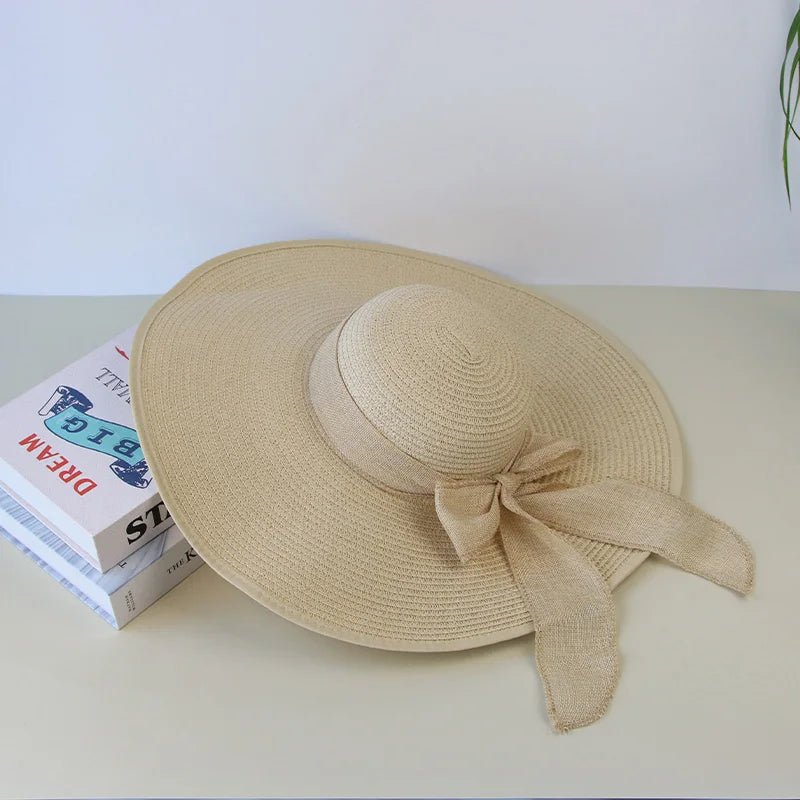 Chapeau de Paille Femme Ete Bord Large Panama Noeud Papillon | MDN Store