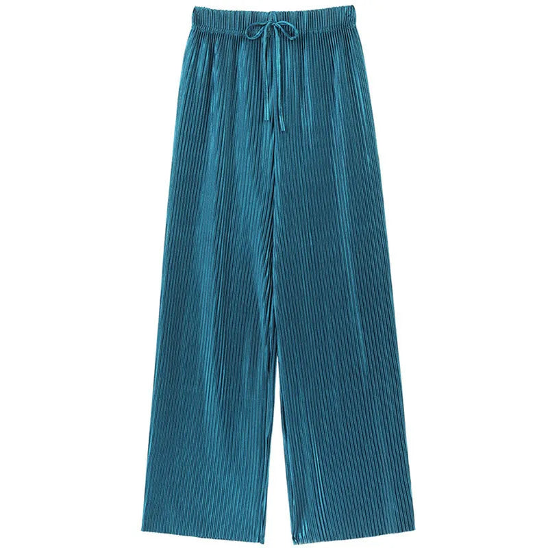 Pantalon Large Femme Ete Soie Glacee Taille Elastique Plisse | MDN Store