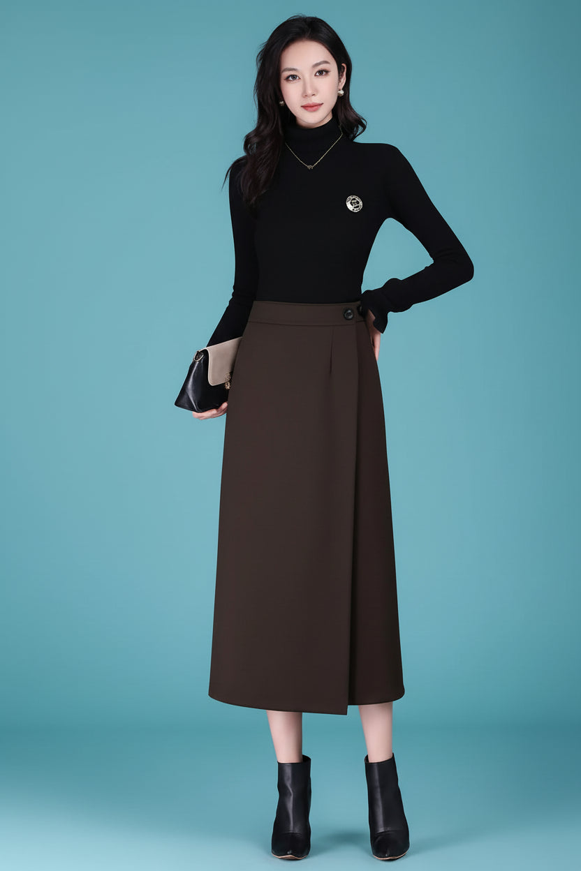 Jupe Droite Fendue en Laine Élégante Automne-Hiver | MDN Store