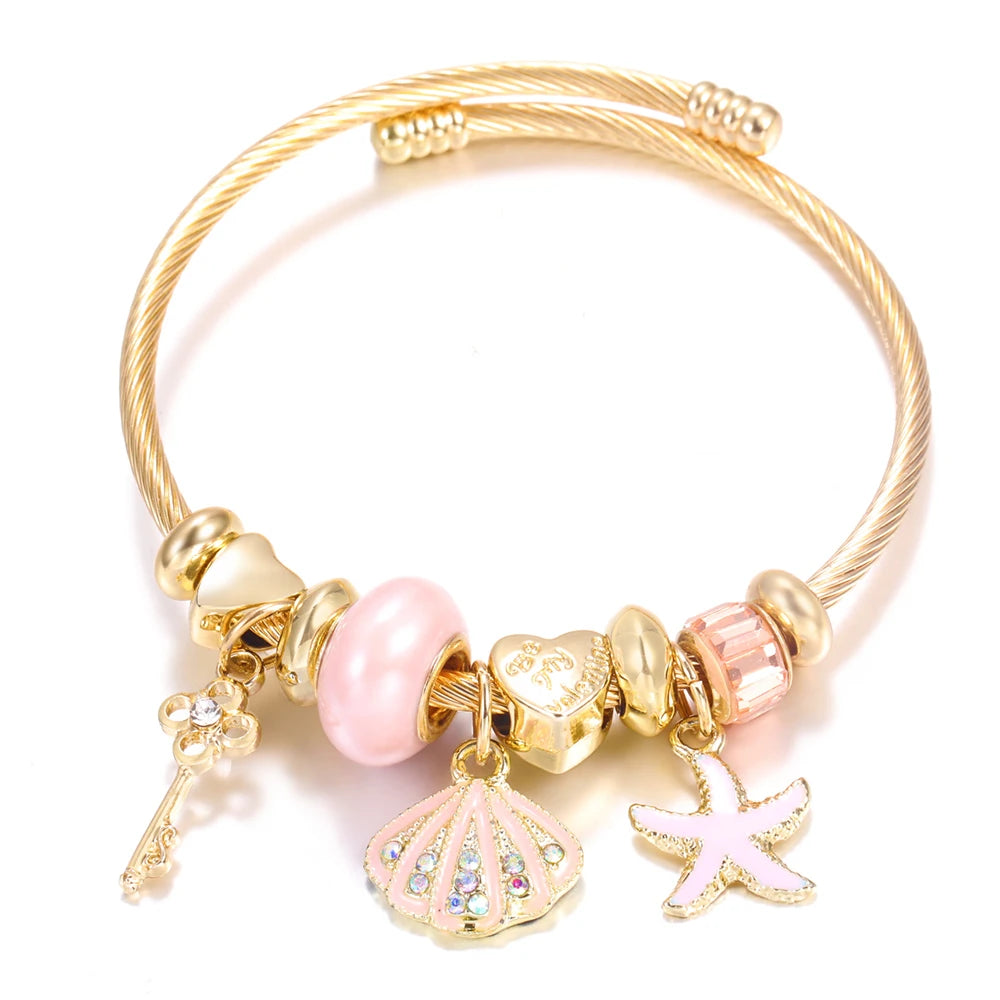 Bracelet Femme Acier Inoxydable Doré Fleurs Strass 4 Couleurs | MDN Store