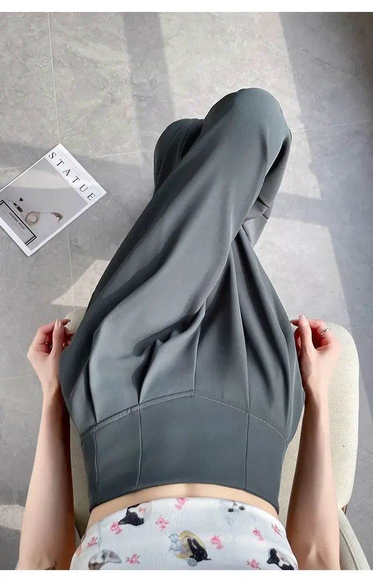 Pantalon Femme Taille Haute Large Gris | MDN Store