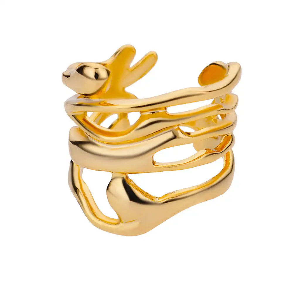 Bague Géométrique Acier Doré Ajustable | MDN Store
