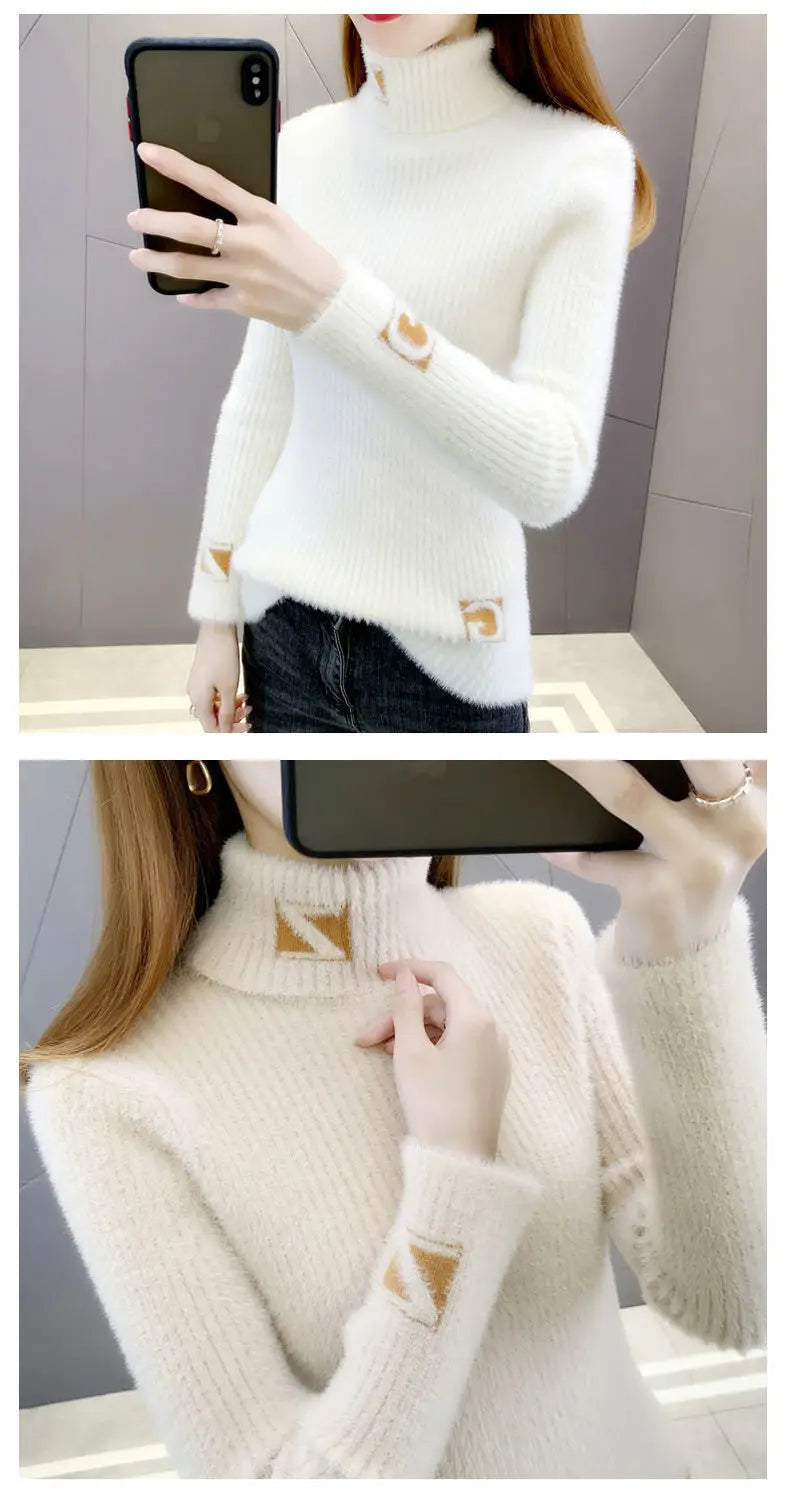 Pull Col Montant Femme Jacquard Lettres Tricot Epais 3 Coloris | MDN Store