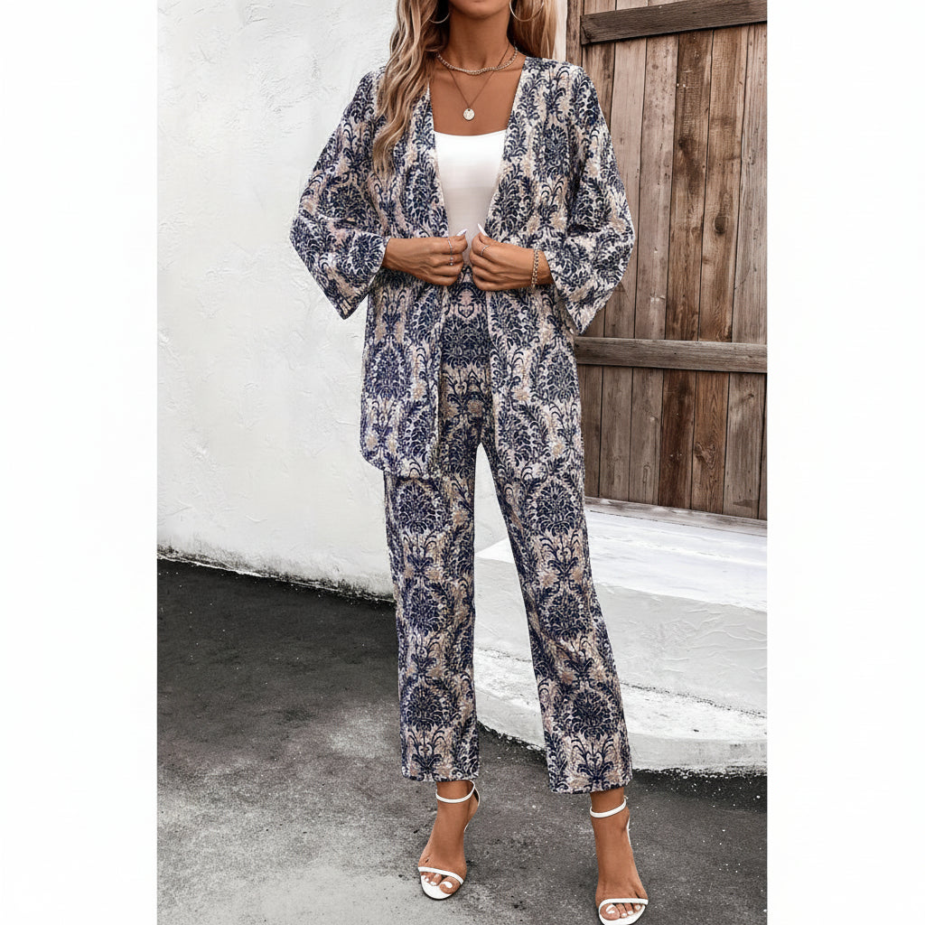 Ensemble Blazer Cardigan & Pantalon Court Bleu | MDN