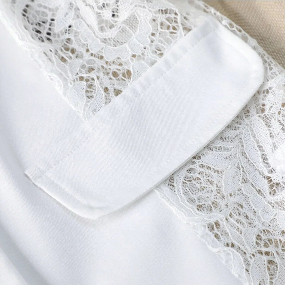 Veste Blanche Dentelle Col Polo | MDN Store