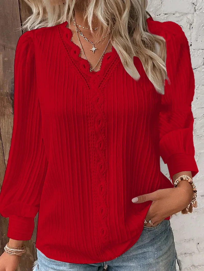 Élégant Été Hollow Dentelle Patchwork Femme Chemise Chic Blouse Col | MDN Store
