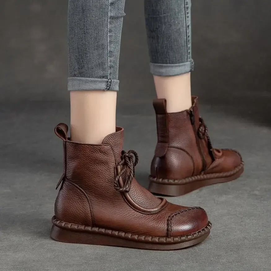 Bottines Plates Cuir Confort Rétro Femme | MDN Store