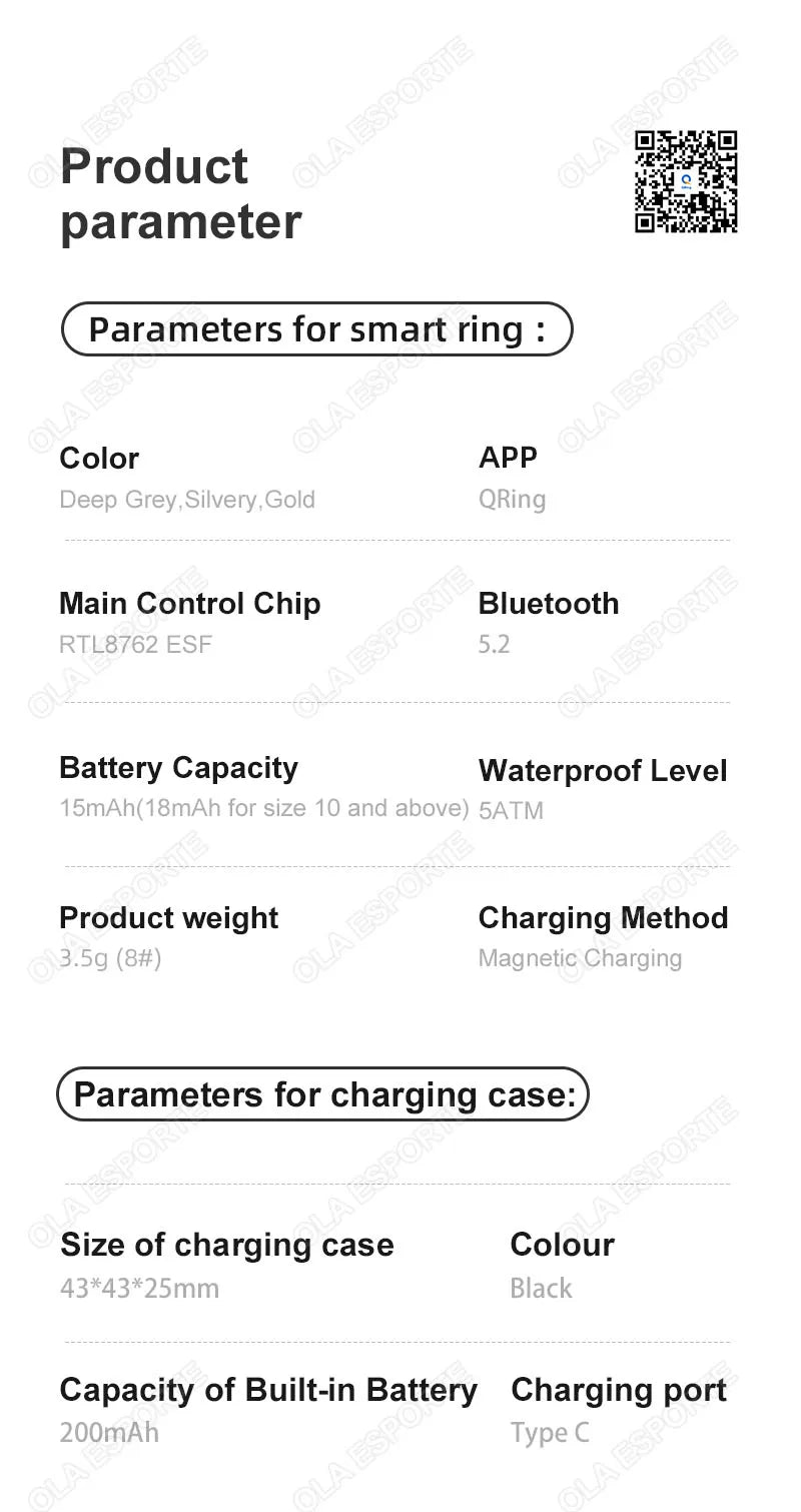 Bague Connectée Smart Ring Santé Température Étanche | MDN