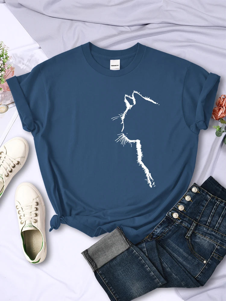 T-Chemise Chat Imprimé Femme Col Rond | MDN Store