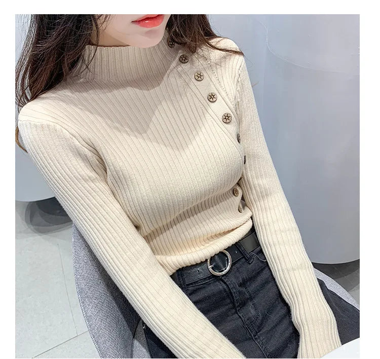 Pull Col Polo Femme Boutons Coupe Ajustée Maille Epaisse 7 Coloris | MDN Store