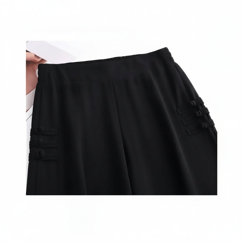 Pantalon Grande Femme Mousseline Floral Noir Jaune | MDN Store