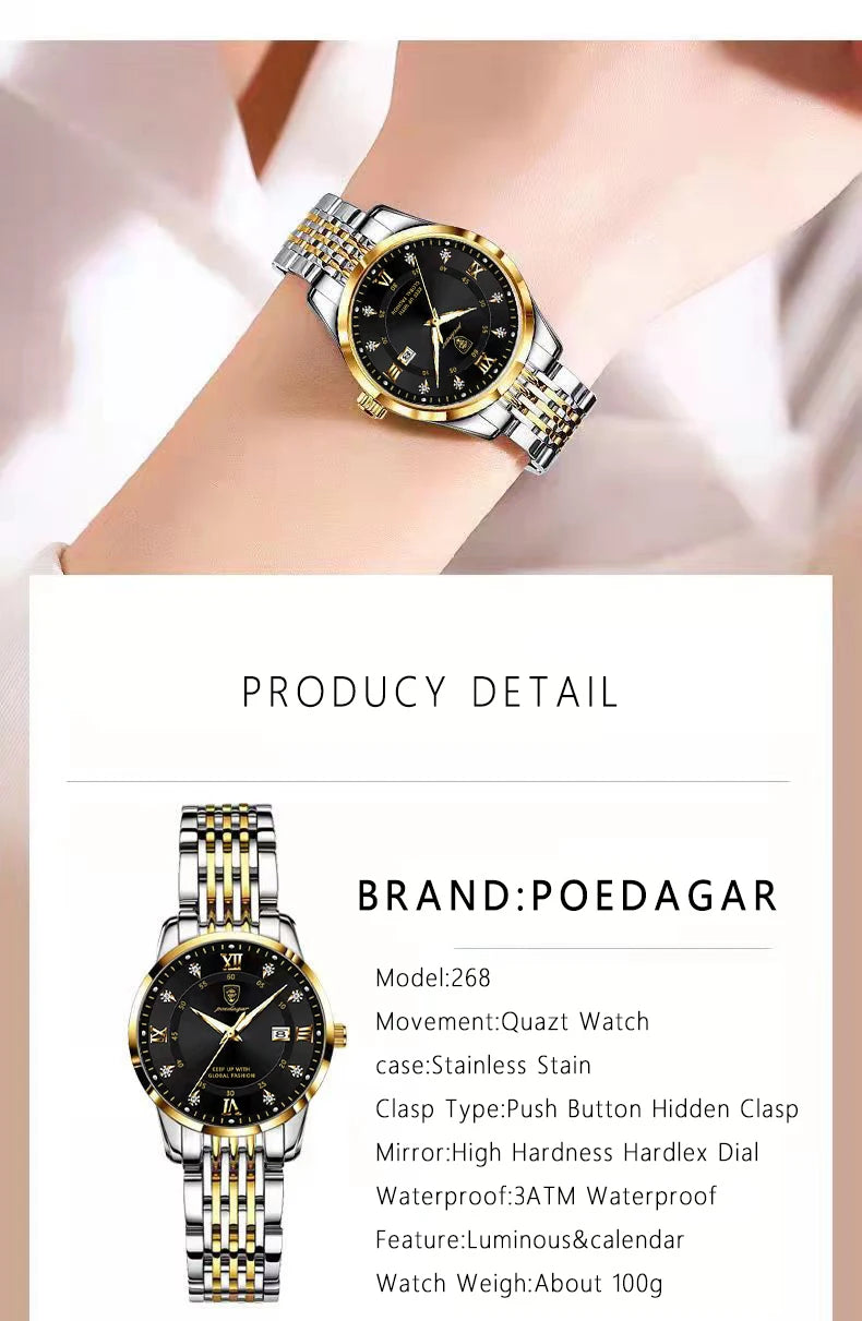 Montre Quartz Femme Acier Inoxydable Lumineuse Date Etanche Fashion | MDN Store 25