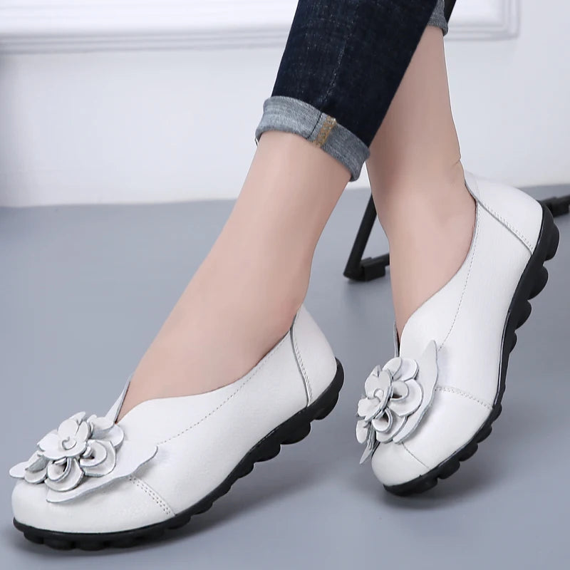 Ballerines Cuir Fleur Élégantes Grande Taille | MDN Store