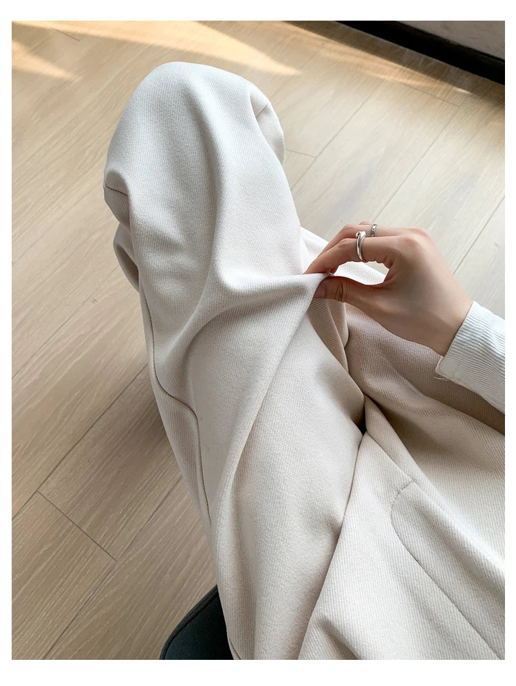 Pantalon Laine Large Femme Boutons Milk Tea | MDN Store