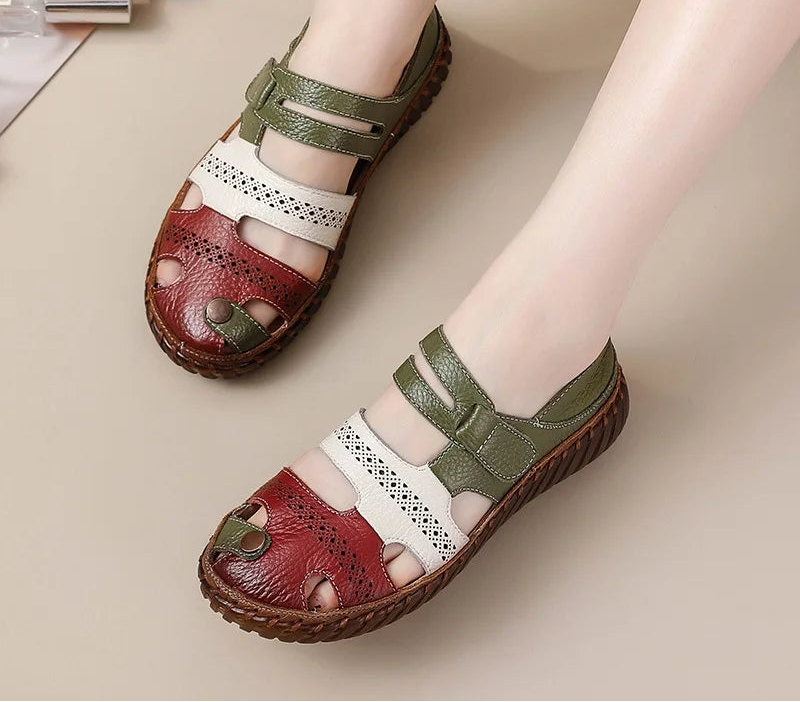 Sandales Cuir Plates Florales Lorilury | MDN Store