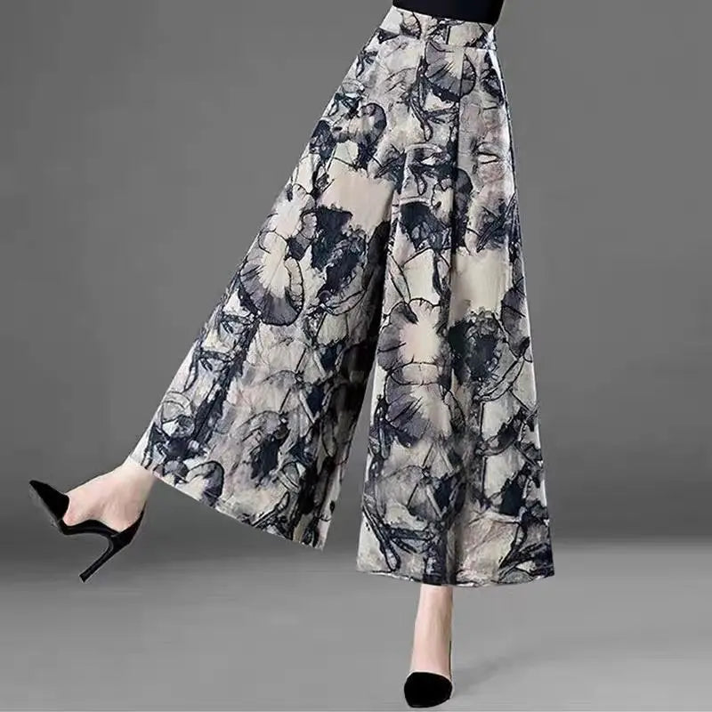 Pantalon Large Femme 7/8 Mousseline Taille Haute Léger Été | MDN Store